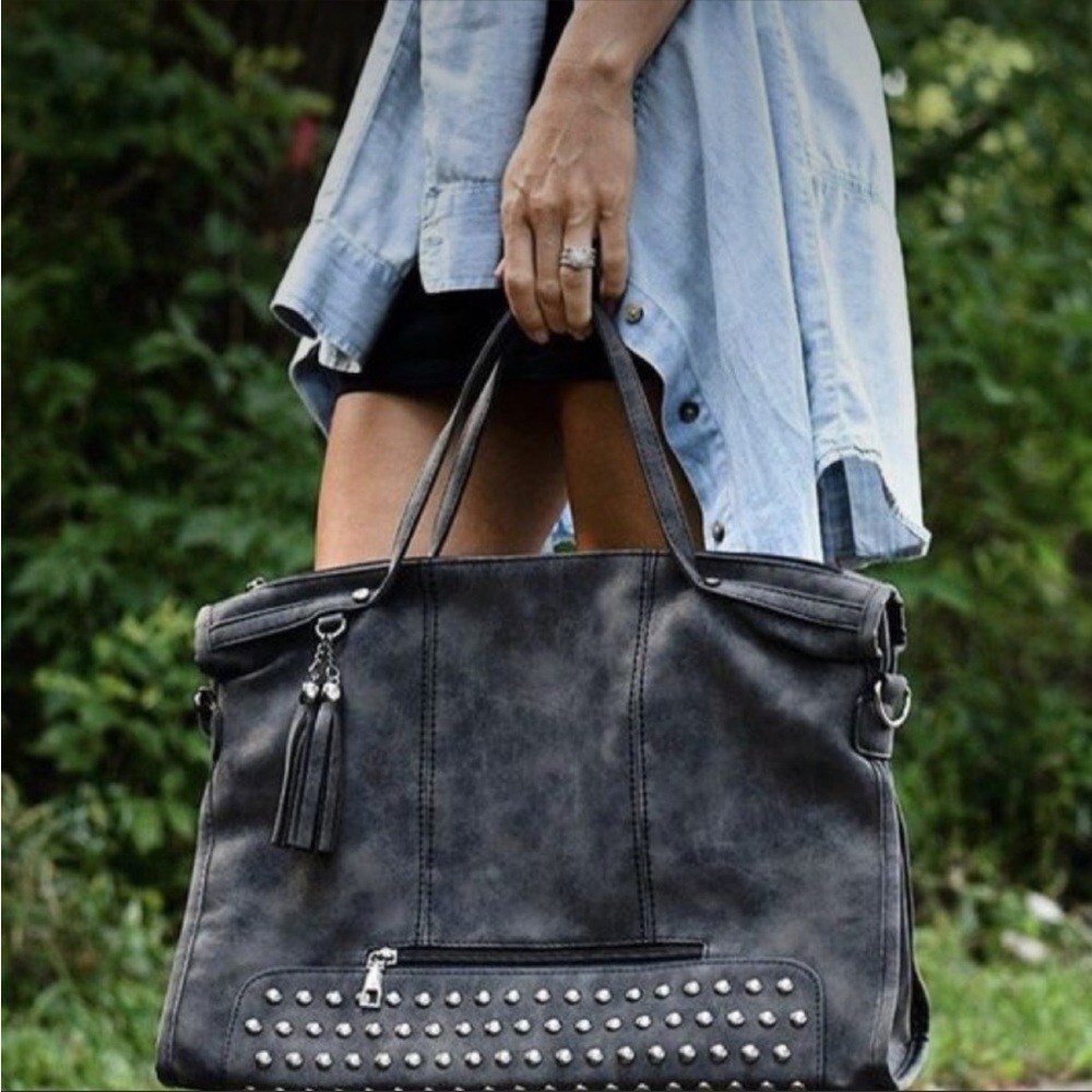 Black Vegan Leather Studded Bag